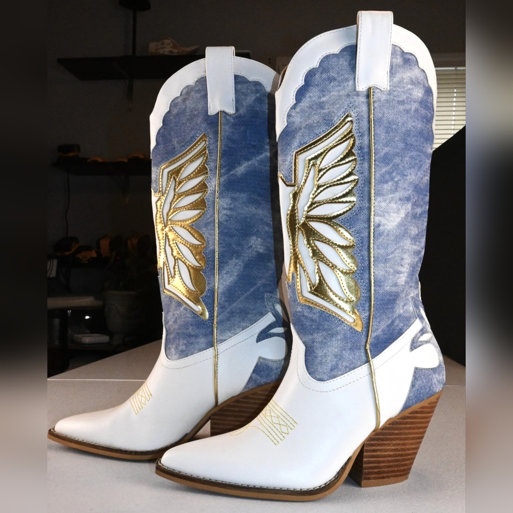 ARiderGirl Eagle Wing Lady's Size 6 Mid-Calf Boots Stacked Leather Heel Western.
